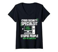 Womens IT Tech Programmer Hacking Employed Hacker Cybersecurity V-Neck T-Shirt