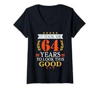 Women's It Took Me 64 Years to Look This Good Funny 64th Birthday V-Neck T-Shirt