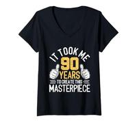 Women's It Took Me 90 Years to Create This Masterpiece 90th Birthday V-Neck T-Shirt