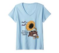 Womens It was A Graveyard Smash Shirt Vintage Gramophone Skull V-Neck T-Shirt