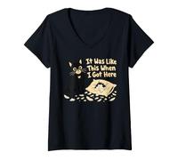Women's It was Like This When I Got Here Cat Humor V-Neck T-Shirt
