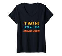 Womens It was Me I Ate All The Hamantashen Funny Purim Party V-Neck T-Shirt