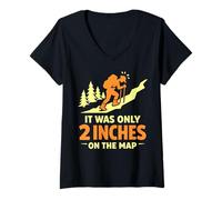 Women's It was Only 2 Inches On The Map Funny Hiking Mountaineering V-Neck T-Shirt
