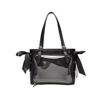 Womens Ita Bag Crossbody Tote - Messenger Shoulder Bag for Anime, Kawaii, Pin & Plushie Display | Clear Front, Mesh Insert|, Black Silk Bow