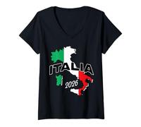 Womens Italia 2026 s Italy Map Flag s Italian Heritage s Travel V-Neck T-Shirt