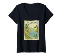 Womens Italia Italy Amalfi Coast Lemon Olives Vintage Postage Stamp V-Neck T-Shirt