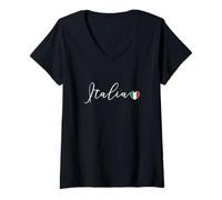 Womens Italia Simple Love Italian Flag Heart on Italy V-Neck T-Shirt