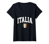 Women's Italia Vintage College Style Flag Shield V-Neck T-Shirt