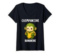 Womens Italian Brainrot Meme Chimpanzini Bananini Kawaii Anime Kids V-Neck T-Shirt
