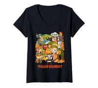 Womens Italian Brainrot Meme Compilation Cute Cozy Anime Style Kids V-Neck T-Shirt