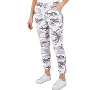Women's Italian Camouflage Army Printed High Waisted Magic Pants Casual Stretchy Joggers Lagenlook Style Ladies Trousers (White, 22)