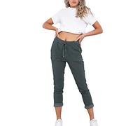 Women's Italian Camouflage Army Printed High Waisted Magic Pants Casual Stretchy Joggers Lagenlook Style Ladies Trousers (Plain Charcoal, 8)