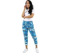Women's Italian Camouflage Army Printed High Waisted Magic Pants Casual Stretchy Joggers Lagenlook Style Ladies Trousers (Sky Blue, 18)