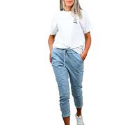 Women's Italian Camouflage Army Printed High Waisted Magic Pants Casual Stretchy Joggers Lagenlook Style Ladies Trousers (Plain Light Denim, 14)