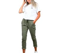 Women's Italian Camouflage Army Printed High Waisted Magic Pants Casual Stretchy Joggers Lagenlook Style Ladies Trousers (Plain Khaki, 18)