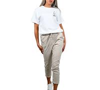 Women's Italian Camouflage Army Printed High Waisted Magic Pants Casual Stretchy Joggers Lagenlook Style Ladies Trousers (Plain Beige, 18)