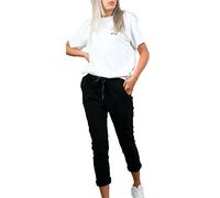 Women's Italian Camouflage Army Printed High Waisted Magic Pants Casual Stretchy Joggers Lagenlook Style Ladies Trousers (Plain Black, 12)