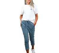 Women's Italian Camouflage Army Printed High Waisted Magic Pants Casual Stretchy Joggers Lagenlook Style Ladies Trousers (Plain Dark Denim, 12)