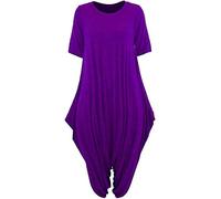 Womens Italian Drape Lagenlook Baggy Harem Jumpsuit Ladies Short Sleeve Summer Playsuit (Purple UK 16-18)