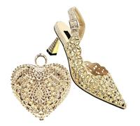 Women's Italian Fashion Shoe and Bag Set 2025 Nigerian Style Heels with Matching Handbag Gold