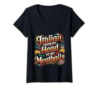 Womens Italian from My Head to My Meatballs Food Pasta - V-Neck T-Shirt