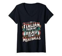 Womens Italian from My Head to My Meatballs Food Pasta - V-Neck T-Shirt