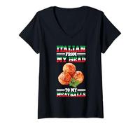 Womens Italian from My Head to My Meatballs Food Pasta V-Neck T-Shirt
