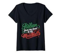 Womens Italian from My Head to My Meatballs Food Pasta - V-Neck T-Shirt