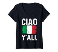 Women's Italian Funny Ciao Y'all Italiano Italy V-Neck T-Shirt, Black, Small