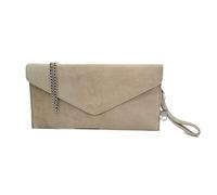 Women's Italian Genuine Suede Envelope Style Clutch Handbag Evening Bag With Wristlet & Chain Strap-BEIGE