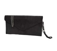Women's Italian Genuine Suede Envelope Style Clutch Handbag Evening Bag With Wristlet & Chain Strap-BLACK