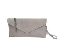 Women's Italian Genuine Suede Envelope Style Clutch Handbag Evening Bag With Wristlet & Chain Strap-LIGHT-GREY