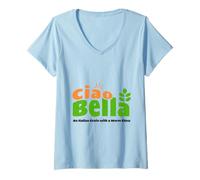 Womens Italian Grain Natural Charm Ciao Bella Handmade Design V-Neck T-Shirt