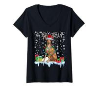 Womens Italian Greyhound Christmas Santa Hat Reindeer Pajama Dog V-Neck T-Shirt
