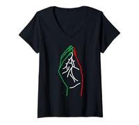 Women's Italian Hand Gesture Line Art V-Neck T-Shirt