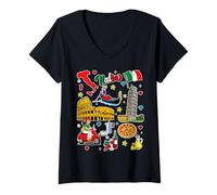 Womens Italian Icons, Cute Italy Travel Souvenir for Italy Lovers V-Neck T-Shirt