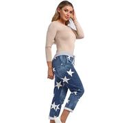 Women's Italian Joggers Sweatpants Elastic Waist Active Yoga Floral Printed Jogging Pants Turn Up Ladies Casual Jogger Hoop Trousers Dark Denim Blue Star 12-14