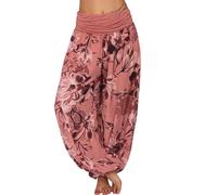 Womens Italian Lagenlook Floral Print Viscose Boho Harem Ali Baba Trouser Pants Joggers Women's High Waist Loose Casual Wide Leg Plus Size Women's Trousers Pants Watermelon Red