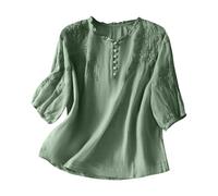 Women's Italian Linen Tunic Tops UK Ethnic Boho Embroidery T-Shirt Elegant V Neck Lantern 3/4 Sleeve Tee Shirts Casual Loose Cotton Lagenlook Going Out Blouses Sale Clearance