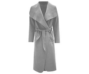 Womens Italian Long Duster Jacket Ladies French Belted Trench Waterfall Coat (Silver Grey, ONE Size (8-20))