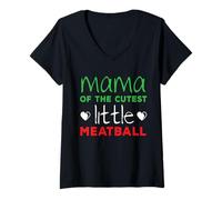 Womens Italian Mama of Little Meatball Cute Son Daughter Italy Flag V-Neck T-Shirt