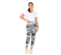 Women's Italian Multi Floral Printed Turn Up Trouser - Ladies Plain Elasticated Waistband Causal Summer Drawstring Bottom Pants (Camouflage Grey, 16-20)