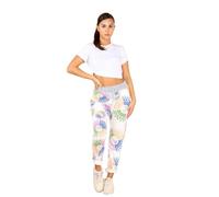 Women's Italian Multi Floral Printed Turn Up Trouser - Ladies Plain Elasticated Waistband Causal Summer Drawstring Bottom Pants (Aboriginal Print White, 10-14)