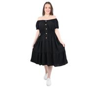 Womens Italian Off The Shoulder Tiered Midi Dress Ladies Elasticated Shirred Waist Bardot or Round Neck Styles Black One Size UK 8-20