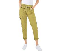 Women's Italian Plain High Waisted Magic Pants Casual Look Pockets Stretchy Jean Joggers Lagenlook Style Ladies Cargo Plus Size Trousers Lime 18