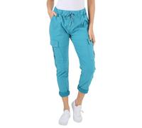 Women's Italian Plain High Waisted Magic Pants Casual Look Pockets Stretchy Jean Joggers Lagenlook Style Ladies Cargo Plus Size Trousers Turq 22