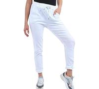 Women's Italian Plain High Waisted Magic Pants Casual Stretchy Joggers Lagenlook Style Ladies Trousers (White, 10)