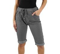 Womens Italian Plain Magic Shorts for Women Casual Stretch Short Trouser Cropped Turn Up Bottoms with Pockets Ladies High Waisted Stretch Summer Hot Pants Plus Size UK(Charcoal,20-22)