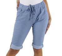 Womens Italian Plain Magic Shorts for Women Casual Stretch Short Trouser Cropped Turn Up Bottoms with Pockets Ladies High Waisted Stretch Summer Hot Pants Plus Size UK(Denim Blue,10-12)