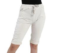 Womens Italian Plain Magic Shorts for Women Casual Stretch Short Trouser Cropped Turn Up Bottoms with Pockets Ladies High Waisted Stretch Summer Hot Pants Plus Size UK(Beige,20-22)